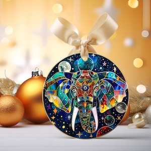 Stained Glass Elephant Ornament, Stained Glass Look Design, Elephant Gift, Christmas Keepsake, Christmas Decor, Real Glass Ornament