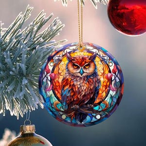 Stained Glass Owl Christmas Ornament, Holiday Decor, Christmas Keepsake, Christmas Tree Decoration, Seasonal Gift, Gift for Children