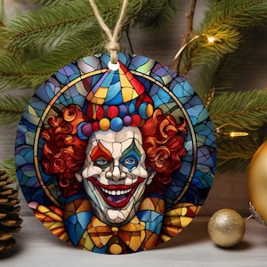 Stained Glass Clown Ornament, Gift for Tree, Holiday Decor, Christmas Keepsake, Christmas Tree Decoration, Seasonal Gift