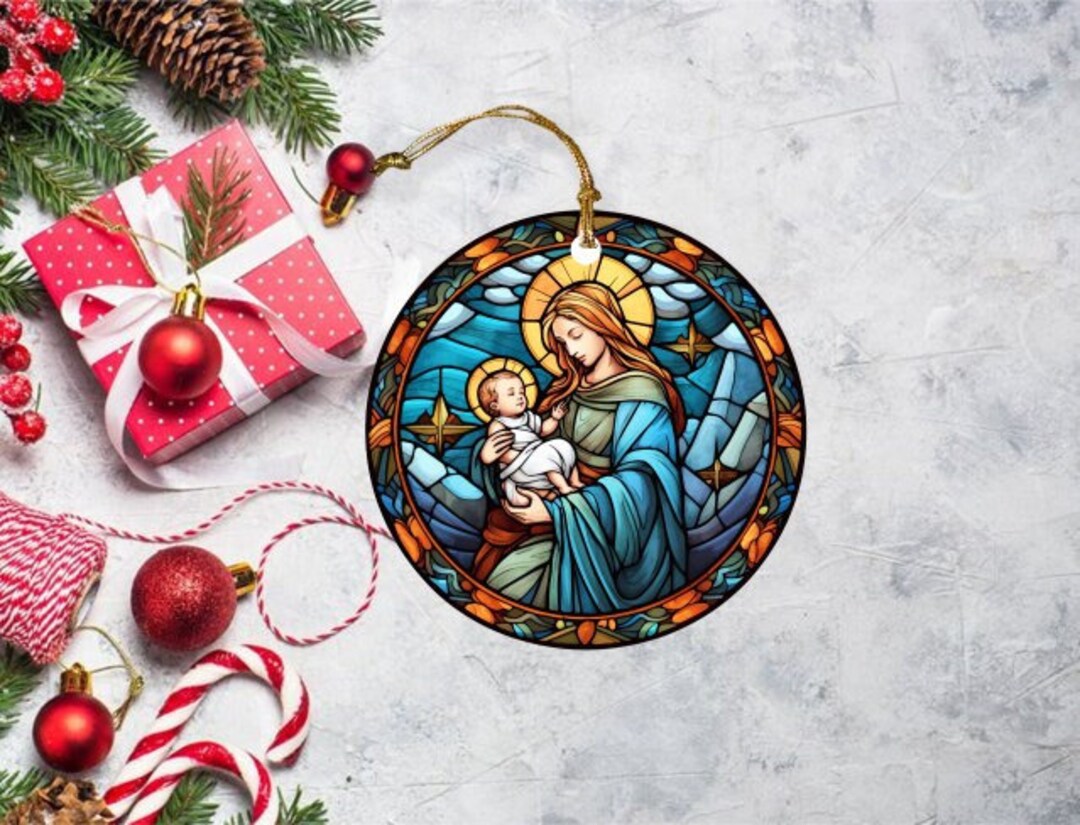 Stained Glass Baby Jesus Ornament, Mary and Jesus, Glass Christmas