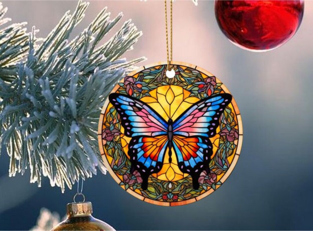Stained Glass Butterfly Christmas Ornament, Butterfly Gift, Yellow