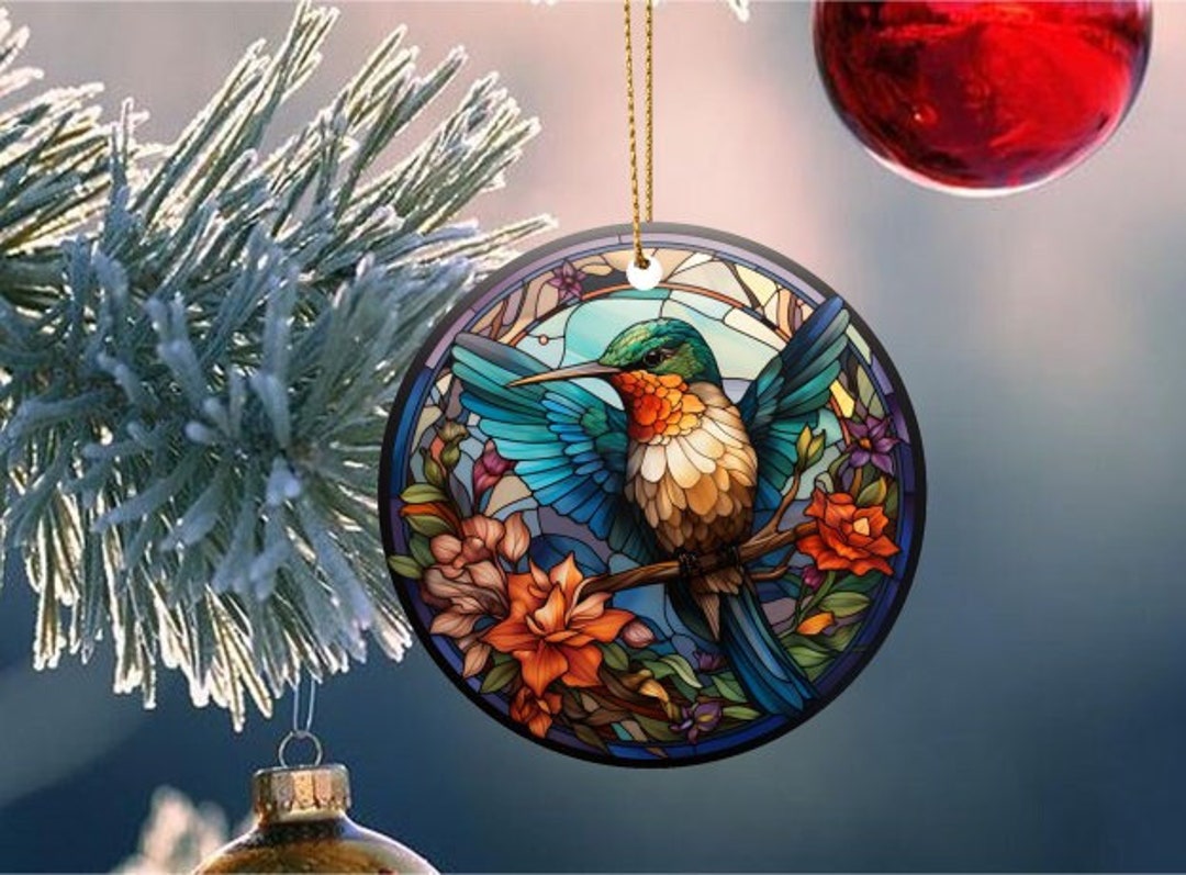 Stained Glass Humming Bird Christmas Ornament, Humming Bird Gift