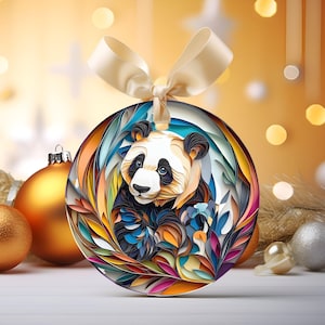 Glass Ornaments - Colorful 3D Panda Christmas Ornament, Panda Lover Gift, Holiday Decor, Festive Glass Bauble, Cute Animal Ornament