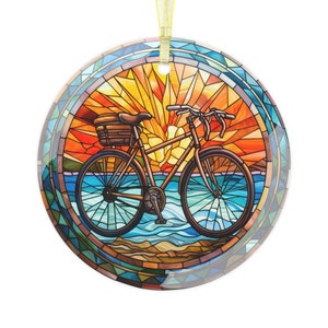 Adorno navideño de bicicleta de vidrieras, recuerdo de Navidad, decoración del árbol de Navidad, regalo para ciclista, regalo de temporada imagen 8