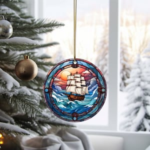 Stained Glass Pirate Ship Christmas Ornament, Pirate Decoration, Holiday Decor, Christmas Keepsake, Christmas Tree Decoration, Seasonal Gift