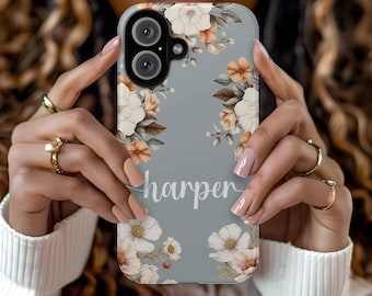 Gepersonaliseerde bloemen iPhone-hoesje, aangepast bloemenhoesje, aangepaste naam telefoonhoesje, bloemen phonecase iphone15, pastel iPhone 16, 15, 14, 13, 12