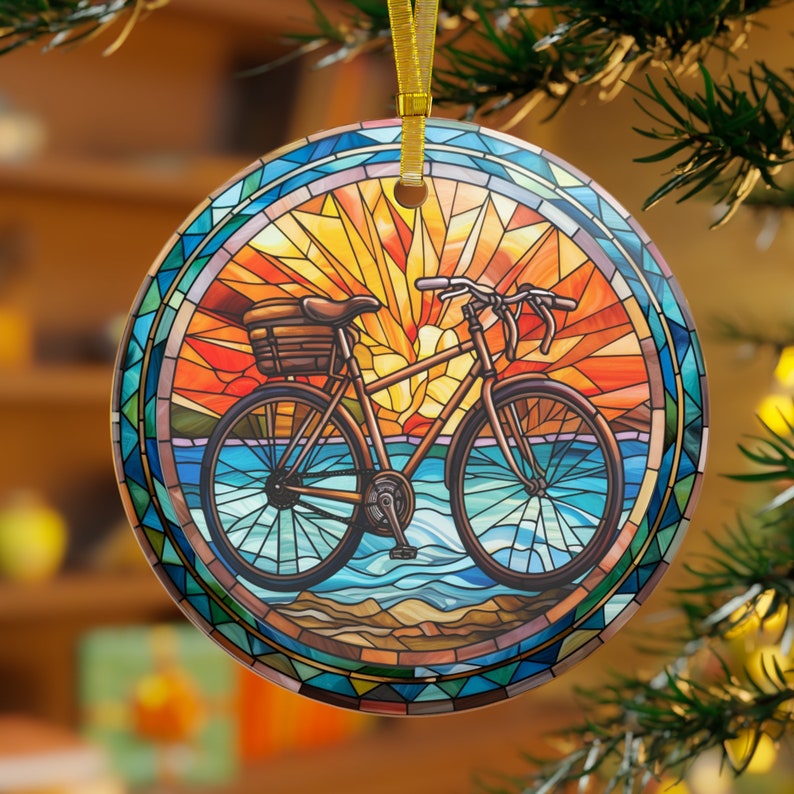 Adorno navideño de bicicleta de vidrieras, recuerdo de Navidad, decoración del árbol de Navidad, regalo para ciclista, regalo de temporada imagen 5