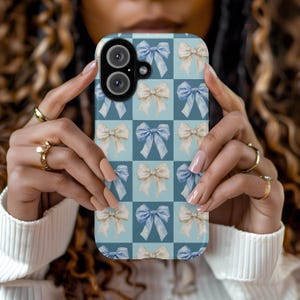 Blue Coquette iPhone Case, Cute Bow Phone Cover, Elegant iPhone Protector, Girly Aesthetic Case, Retro iPhone Case, Fashionable Phone Cover