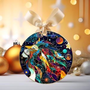 Stained Glass Lion Ornament, Stained Glass Look Design, Celestial Lion Gift, Christmas Keepsake, Christmas Decor, Real Glass Ornament