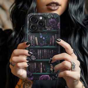 Dark Academia Goth Book Phone Case, Rose Gothic Bookish iPhone 16 15 14 13 12 11 Pro Max Case Castlecore, Cottagecore, Trendy iPhone Case