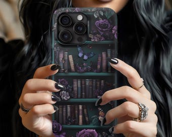 Dark Academia Goth Book Phone Case, Rose Gothic Bookish iPhone 16 15 14 13 12 11 Pro Max Case Castlecore, Cottagecore, Trendy iPhone Case