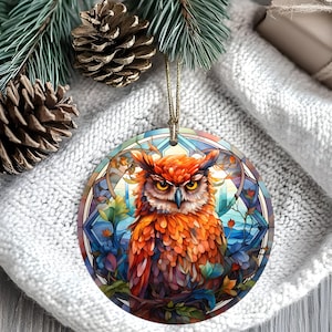 Stained Glass Owl Ornament, Whimsical Woodland Bird Suncatcher, Unique Nature Inspired Gift for Window, Tree, or Animal Lover Decor