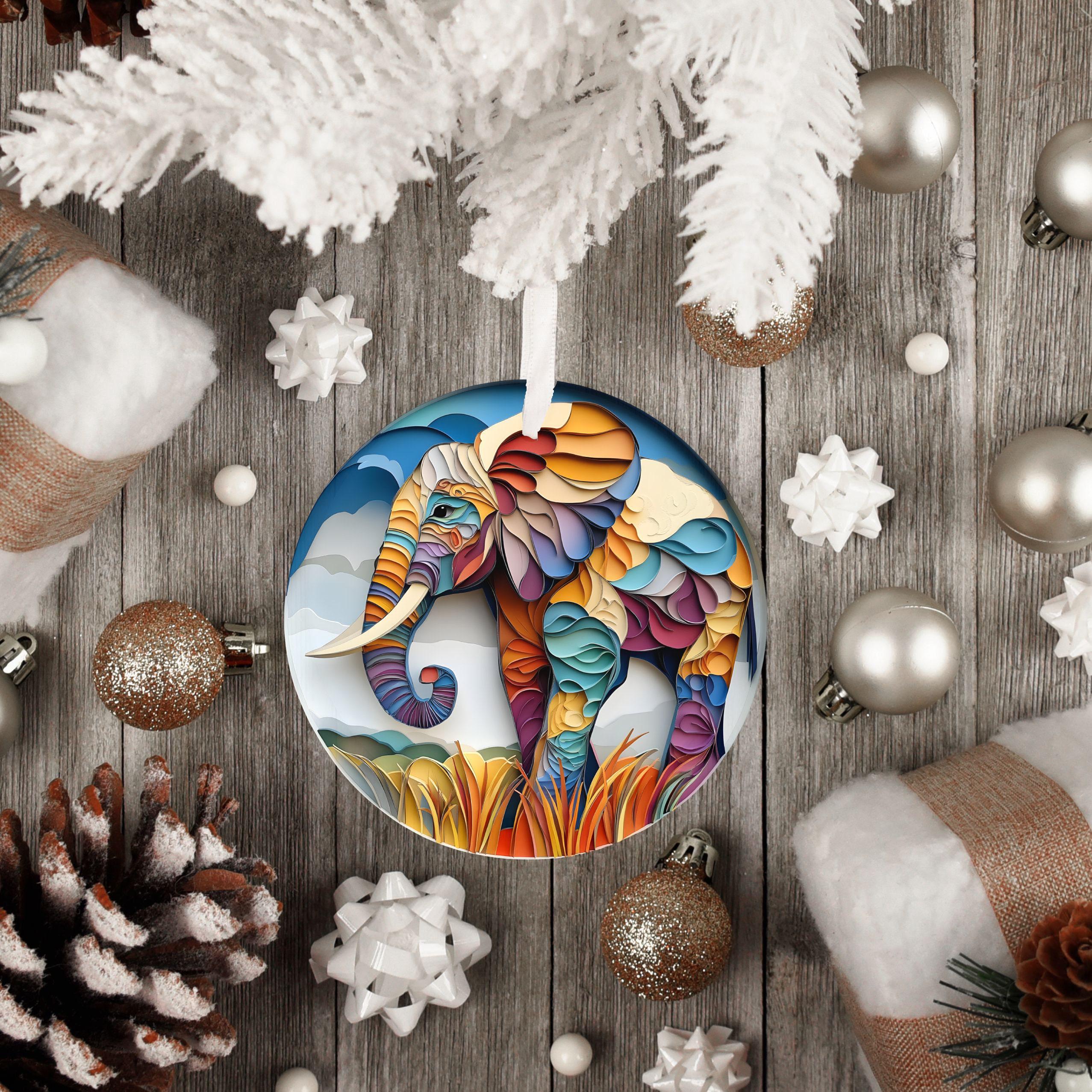 Ornamento Di Natale Elefante In Vetro Soffiato A Mano Con Glitter - Decorazione Scintillante Da Appendere, 11,3 Cm