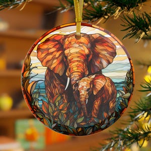 Stained Glass Elephant Ornament, Glass Christmas Ornament, Elephant decor, Christmas Tree Decoration, Seasonal Gift