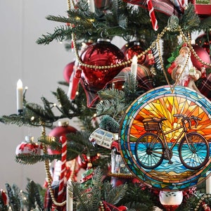 Adorno navideño de bicicleta de vidrieras, recuerdo de Navidad, decoración del árbol de Navidad, regalo para ciclista, regalo de temporada imagen 7