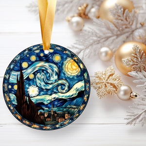 Stained Glass Starry Night Ornament, Glass Christmas Ornament, Van Gogh Keepsake, Christmas Tree Decoration, Seasonal Gift image 8