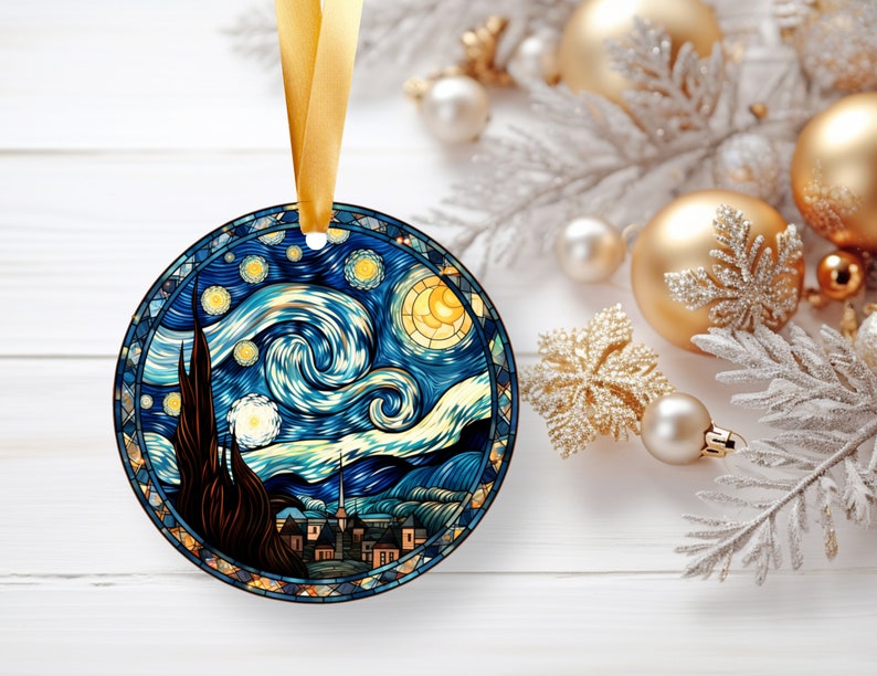 Stained Glass Starry Night Ornament, Glass Christmas Ornament, Van Gogh Keepsake, Christmas Tree Decoration, Seasonal Gift image 8