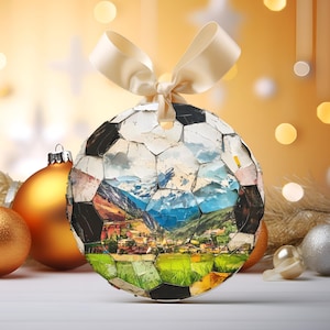 Enfeites de vidro, enfeites de Natal de futebol, presente de jogador de futebol, presente de treinador de futebol, enfeite de estilo de colagem, enfeite esportivo