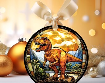 ステンドグラスのT-Rex恐竜クリスマスオーナメント、子供用クリスマスオーナメント、ホリデーツリーのデコレーション、ユニークなクリスマス、ツリーギフトデコレーション