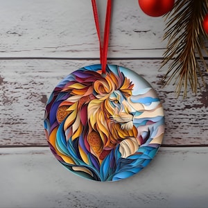 Glass Ornaments - 3D Lion Christmas Ornament, Gift for Lion Lovers and Kids. Holiday Decor, Tree Decoration, Stocking Stuffer