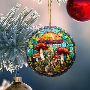 Stained Glass Mushroom&#39;s Christmas Ornament, Holiday Decor, Christmas Keepsake, Christmas Tree Decoration, Seasonal Gift