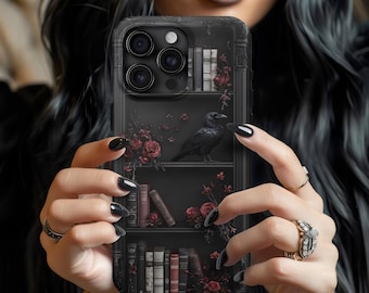 Dark Academia Raven iPhone-hoesje, iphone 16,15,14,13, Bookish Phone Case, Goth Phone Case, Galaxy S24, Edgar Allen Poe Design, Google Pixel 9