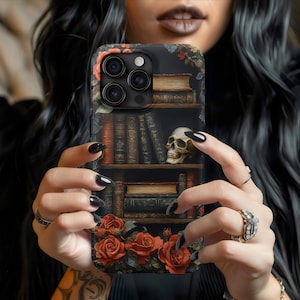 Dark Academia Goth Book Phone Case, Rose Gothic Bookish iPhone 16 15 14 13 12 11 Pro Max Case Castlecore, Pixel 9, S25, Trendy iPhone Case
