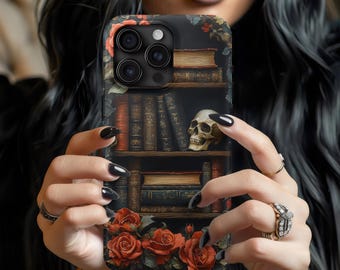 Dark Academia Goth Book Phone Case, Rose Gothic Bookish iPhone 16 15 14 13 12 11 Pro Max Case Castlecore, Pixel 9, S25, Trendy iPhone Case