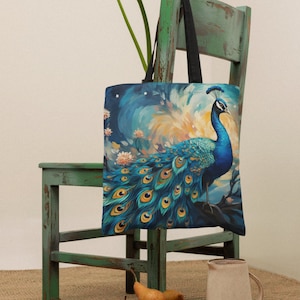 Torba płócienna Peacock, śliczna estetyczna torba, artystyczna torba na ramię, torba artystyczna vintage, torba na książki, torby na ramię
