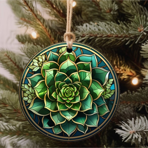 Stained Glass Succulent Christmas Ornament, Succulent gift, Green Succulent Decor, Christmas Keepsake, Christmas Tree Decoration