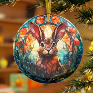 Stained Glass Bunny Christmas Ornament, Holiday Decor, Christmas Keepsake, Christmas Tree Decoration, Seasonal Gift, Gift for Children