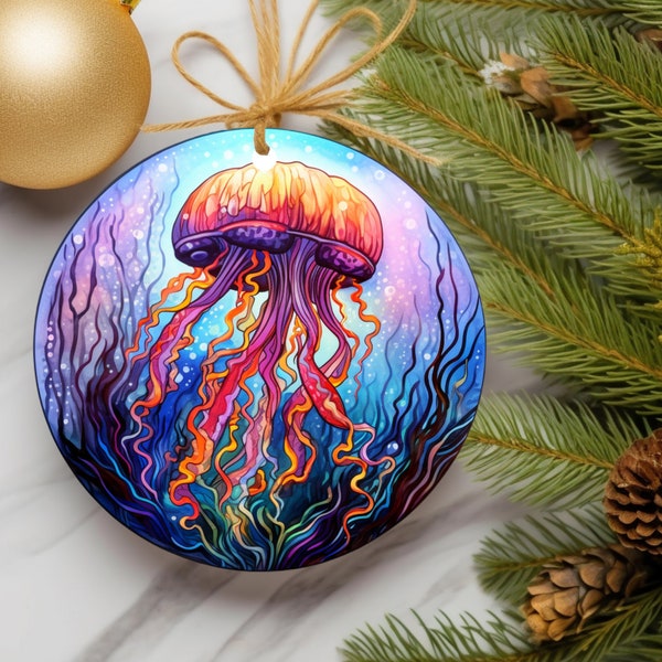 Stained Glass Jellyfish Ornament, Gift for tree, Holiday Decor, Christmas Keepsake, Christmas Tree Decoration, Seasonal Gift