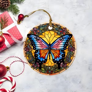 Stained Glass Butterfly Christmas Ornament, Butterfly gift, Yellow Butterfly Decor, Christmas Keepsake, Christmas Tree Decoration