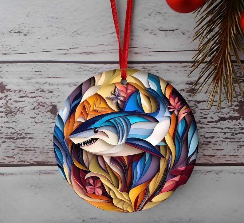 Shark Glass Ornaments 3D Shark Christmas Ornament, Shark Lovers Gift