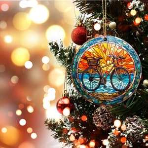 Adorno navideño de bicicleta de vidrieras, recuerdo de Navidad, decoración del árbol de Navidad, regalo para ciclista, regalo de temporada imagen 6