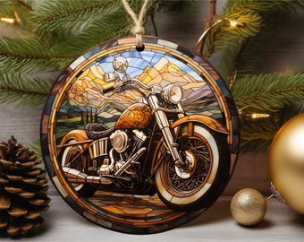 Stained Glass motorcycle Ornament, Glass Christmas Ornament, motorcycle decor, Christmas Tree Decoration, Seasonal Gift, motorcycle gift