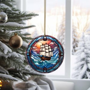 Stained Glass Pirate Ship Christmas Ornament, Pirate Decoration, Holiday Decor, Christmas Keepsake, Christmas Tree Decoration, Seasonal Gift