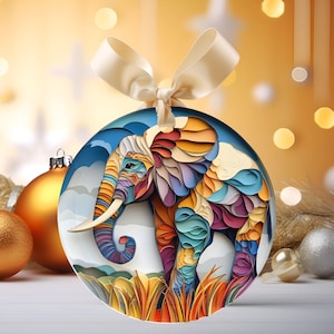 Glass Ornaments, Colorful 3D Elephant Christmas Ornament, Elephant Lover Gift, Holiday Decoration, Tree Decor