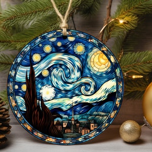 Stained Glass Starry Night Ornament, Glass Christmas Ornament, Van Gogh Keepsake, Christmas Tree Decoration, Seasonal Gift image 7