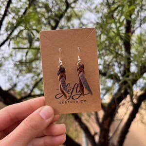 Dainty braided natural leather dangle earrings