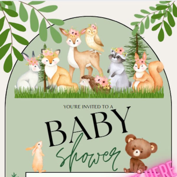 Woodland Critters Baby Shower Invite 5x7 **Digital Download