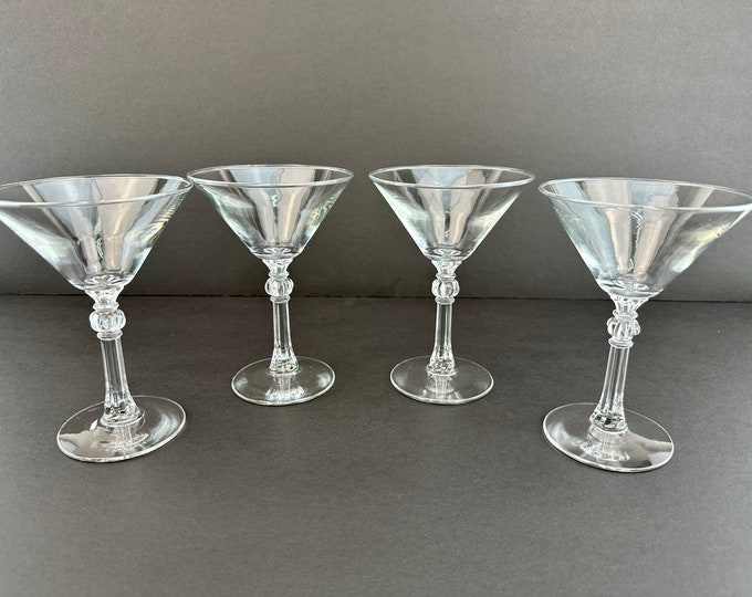 Vintage Crystal Cocktail Glasses, Ribbed Stem Champagne Coupe, Set of 4