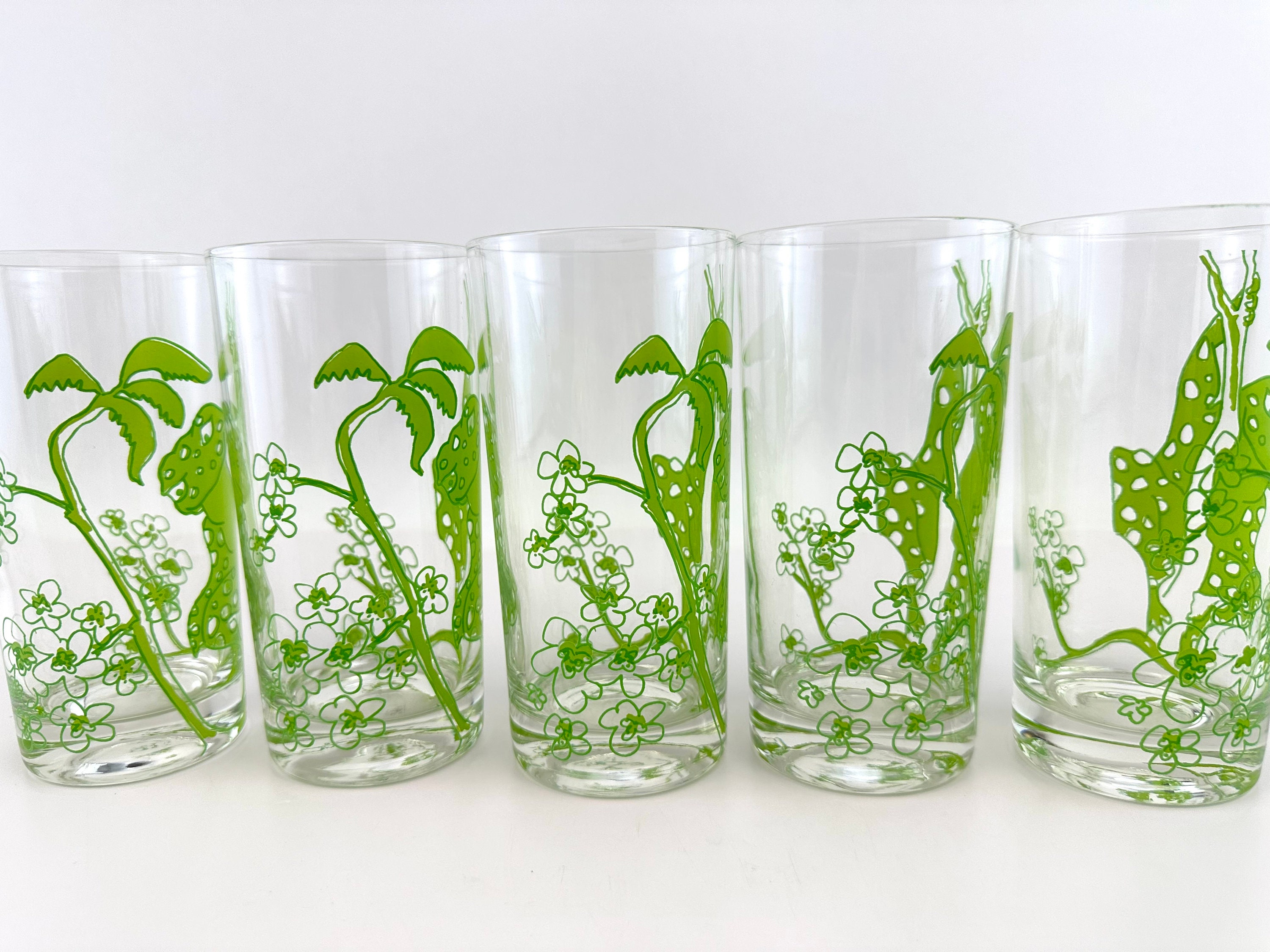 Vintage 1960's MCM Retro Electric Green Frog Tumblers, Set
