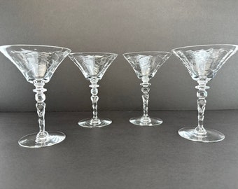 MCM Crystal Martini Glasses, Retro Martini, Set of 4, Vintage Glassware