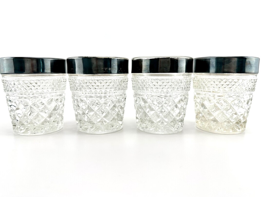 MCM Vintage Crystal Silver Rim Rocks Glasses, Lowball, Set of 4, Mid ...