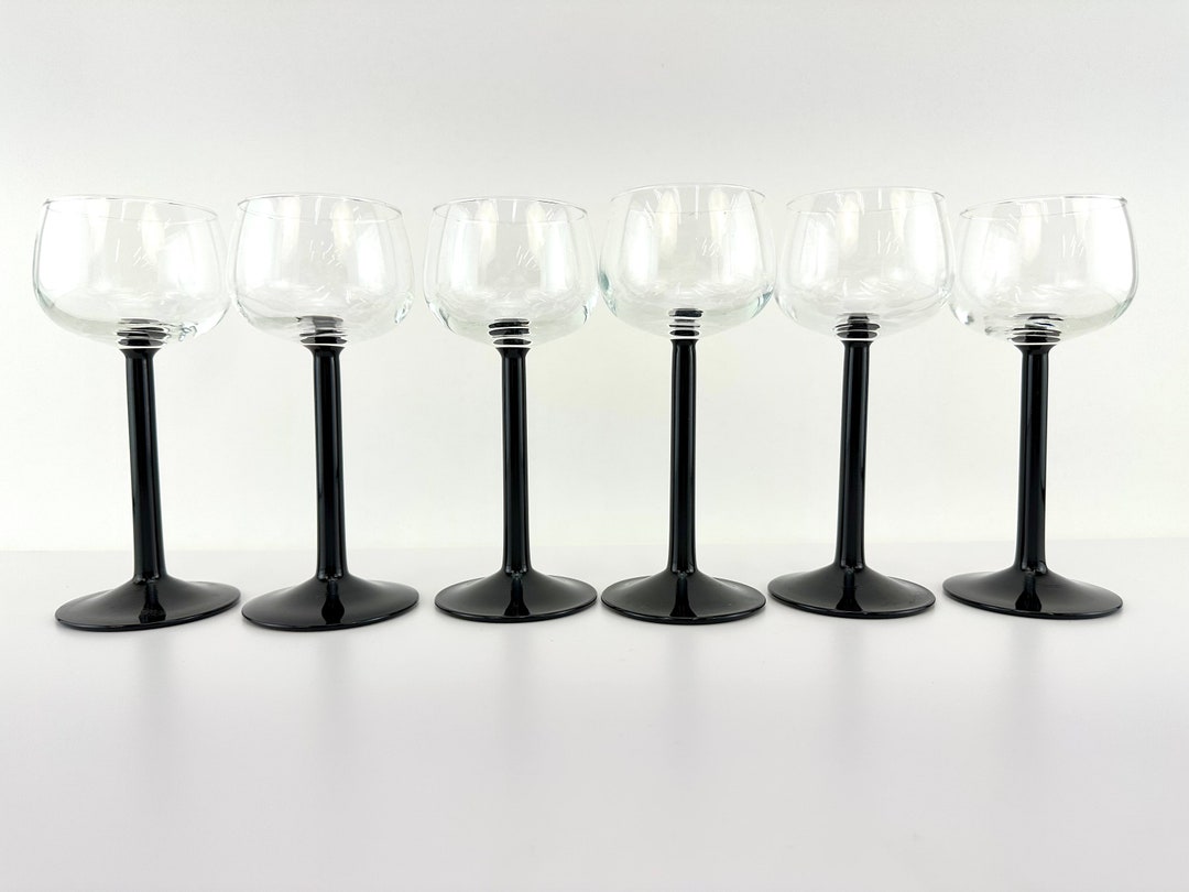 Vintage Luminarc Black Stem Wine Glasses Set of 6 Etsy