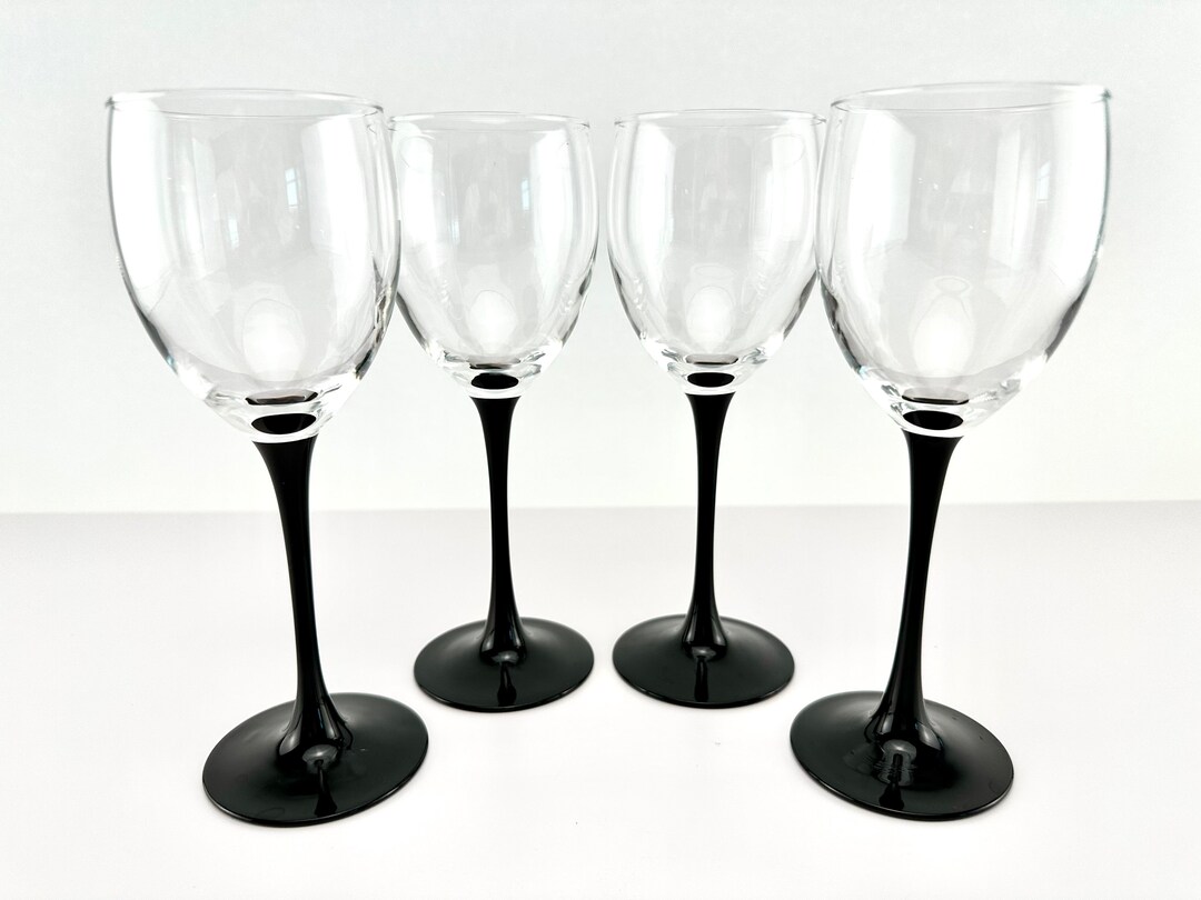 Mid Century French Luminarc Black Stem Wine Glass Set of 4 Etsy