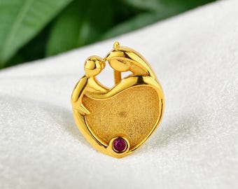 Silver Mom Baby Breastmilk Pendant Setting, Mother Child Necklace for Keepsake Jewelry Ashes Resin Jewelry Blank Components