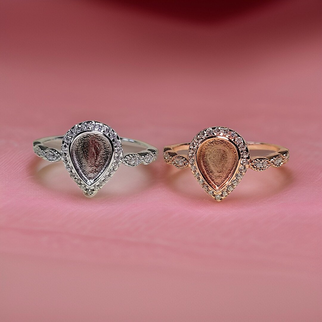 Sterling Silver Breastmilk Teardrop Marquise Ring Setting, Blank Bezel