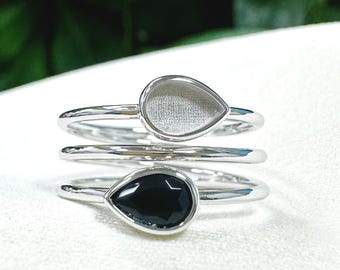 Breastmilk Ring Setting Blank | Black Onyx Teardrop Ring Setting | Ash Hair Resin Keepsake Jewelry Setting | DIY Memorial Ring Mount